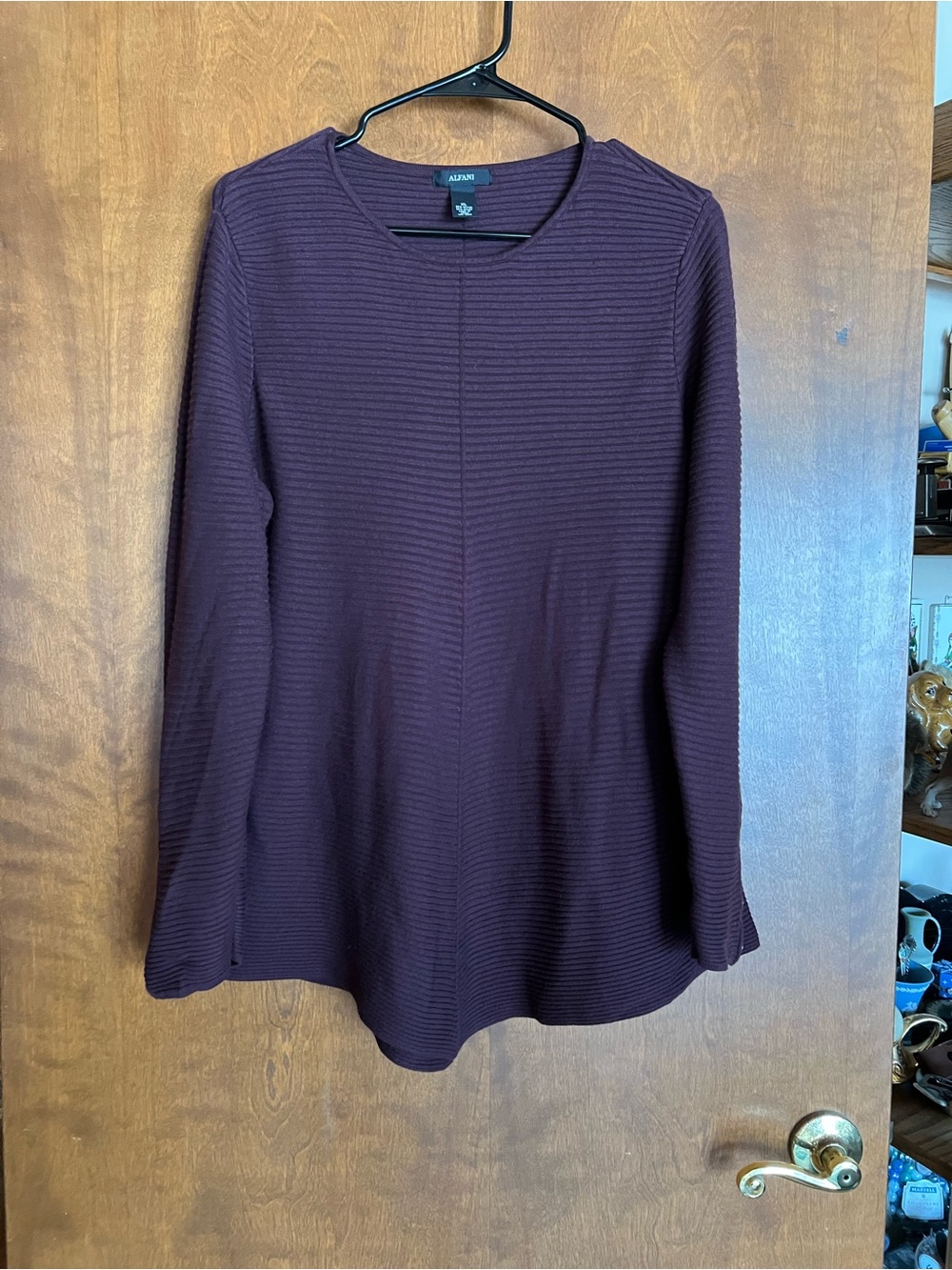 Alfani Women's Long Sleeve Ribbed Tunic Top - Deep Plum